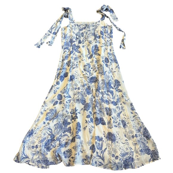 Reformation Twilight Dress White Blue Floral Print Tie Shoulders Size 12 Womens - Picture 11 of 13